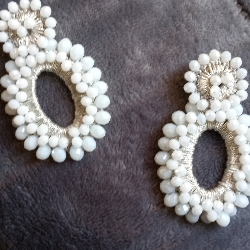 Silver And White Statement Breaded Earrings - image 5